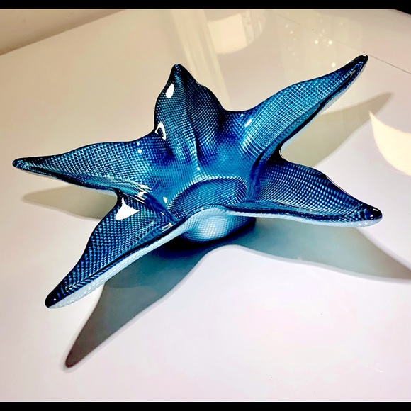 Large Vintage Akcam Turkish Decorative Art Glass Star Shaped Centerpiece Bowl - Picture 4 of 14